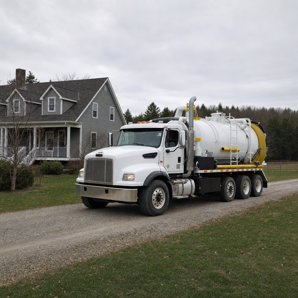 Septic vacuum truck arriving at a Drayton Plains home for same-day emergency service