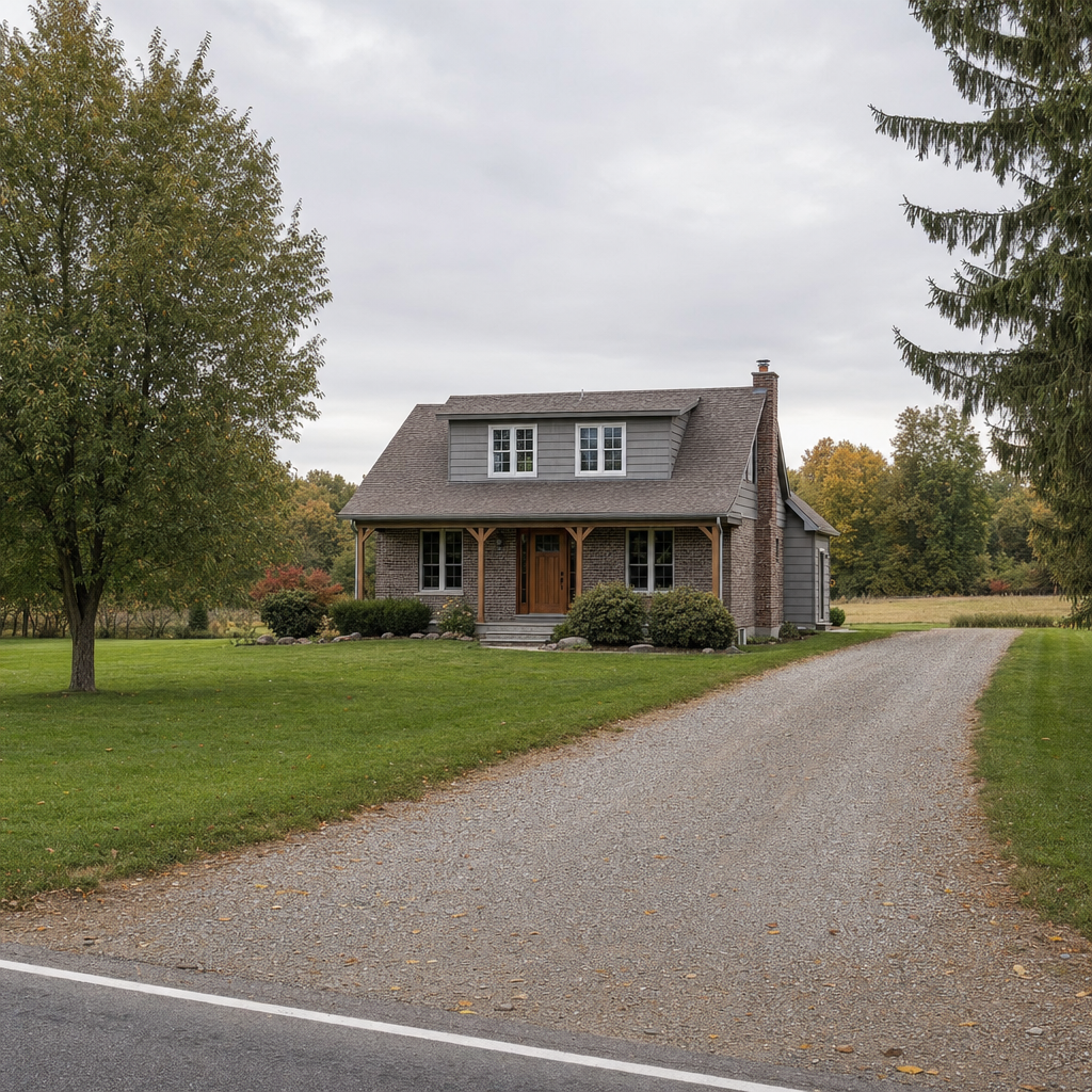 A calm single-family home exterior on a quiet Drayton Plains street, representing the household size and daily water use that decides how often a septic tank needs pumping